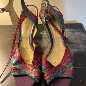 Also platform heel multi color. Used fair condition see photos.
